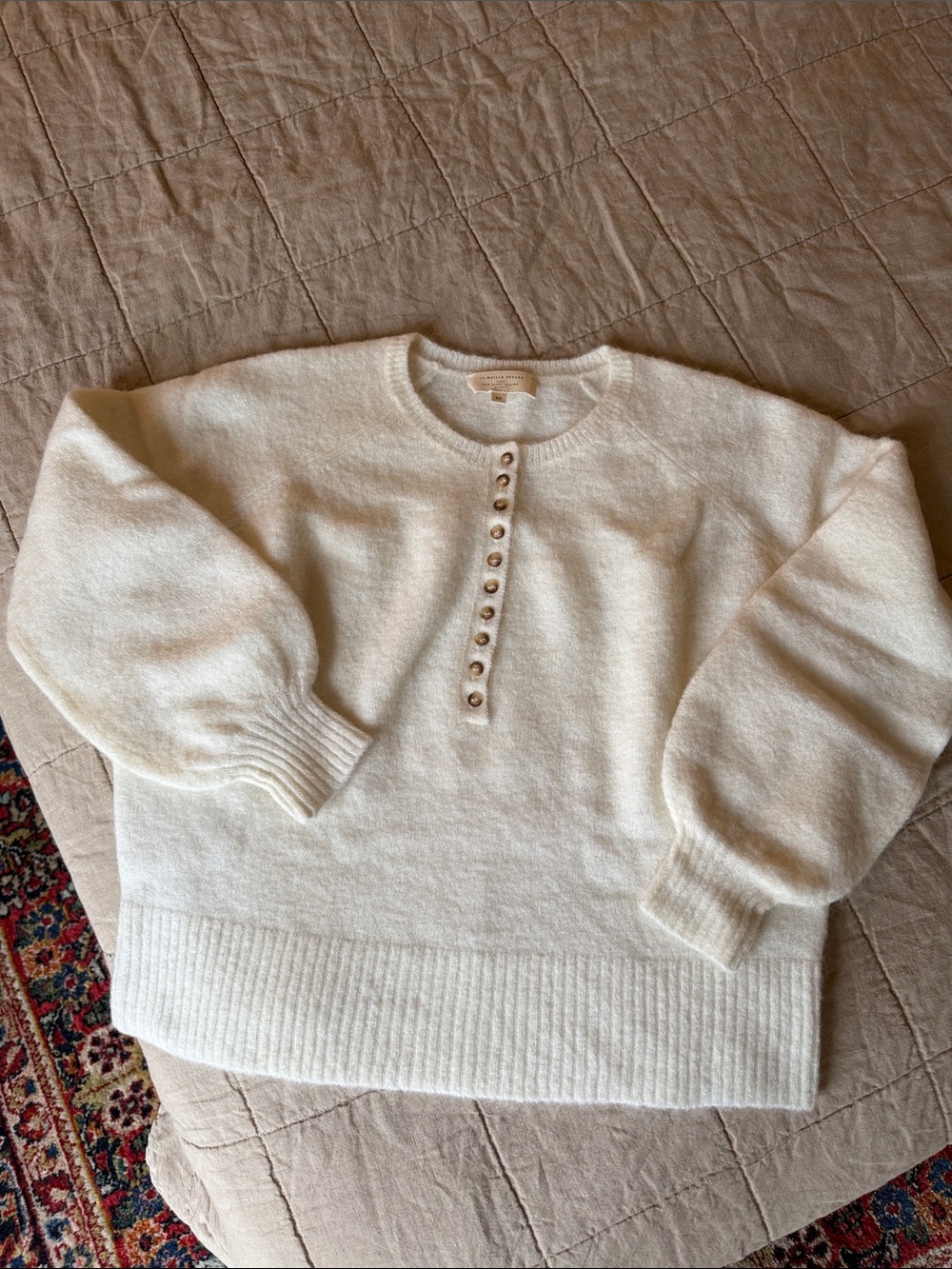 Sezane wool Button-Front Crewneck Sweater